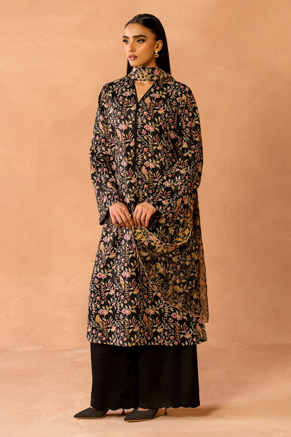 3 Piece - Stitched - Printed & Embroidered Raw Silk Suit - MC2111