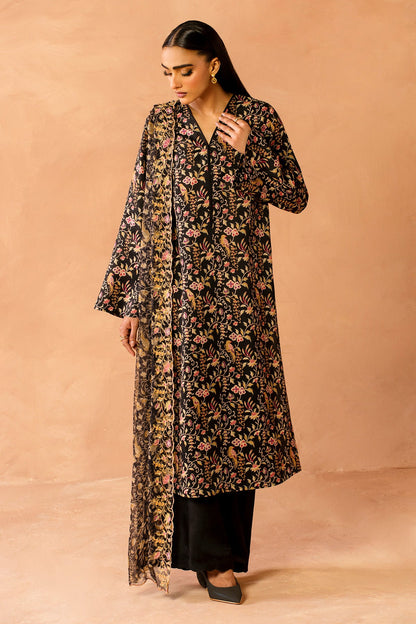 3 Piece - Stitched - Printed & Embroidered Raw Silk Suit - MC2111