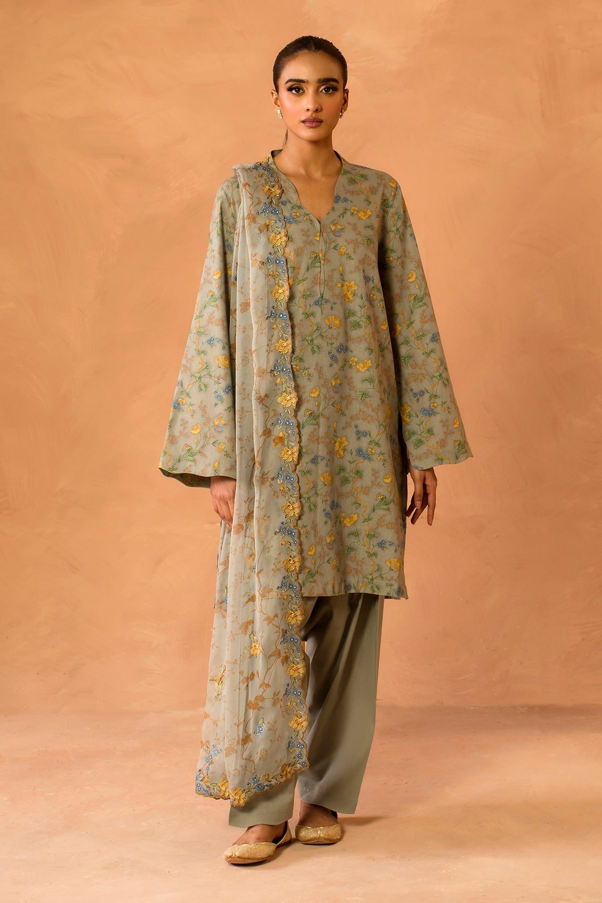 3 Piece - Stitched - Printed & Embroidered Khaddar Suit - MC2113