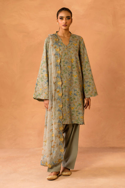 3 Piece - Stitched - Printed & Embroidered Khaddar Suit - MC2113