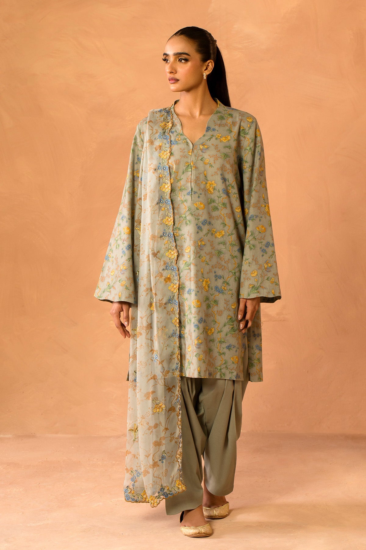 3 Piece - Stitched - Printed & Embroidered Khaddar Suit - MC2113