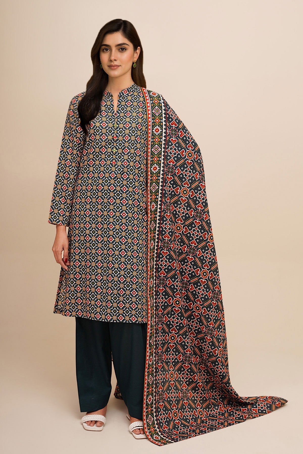 3 Piece - Unstitched - Printed Khaddar Suit - X7106