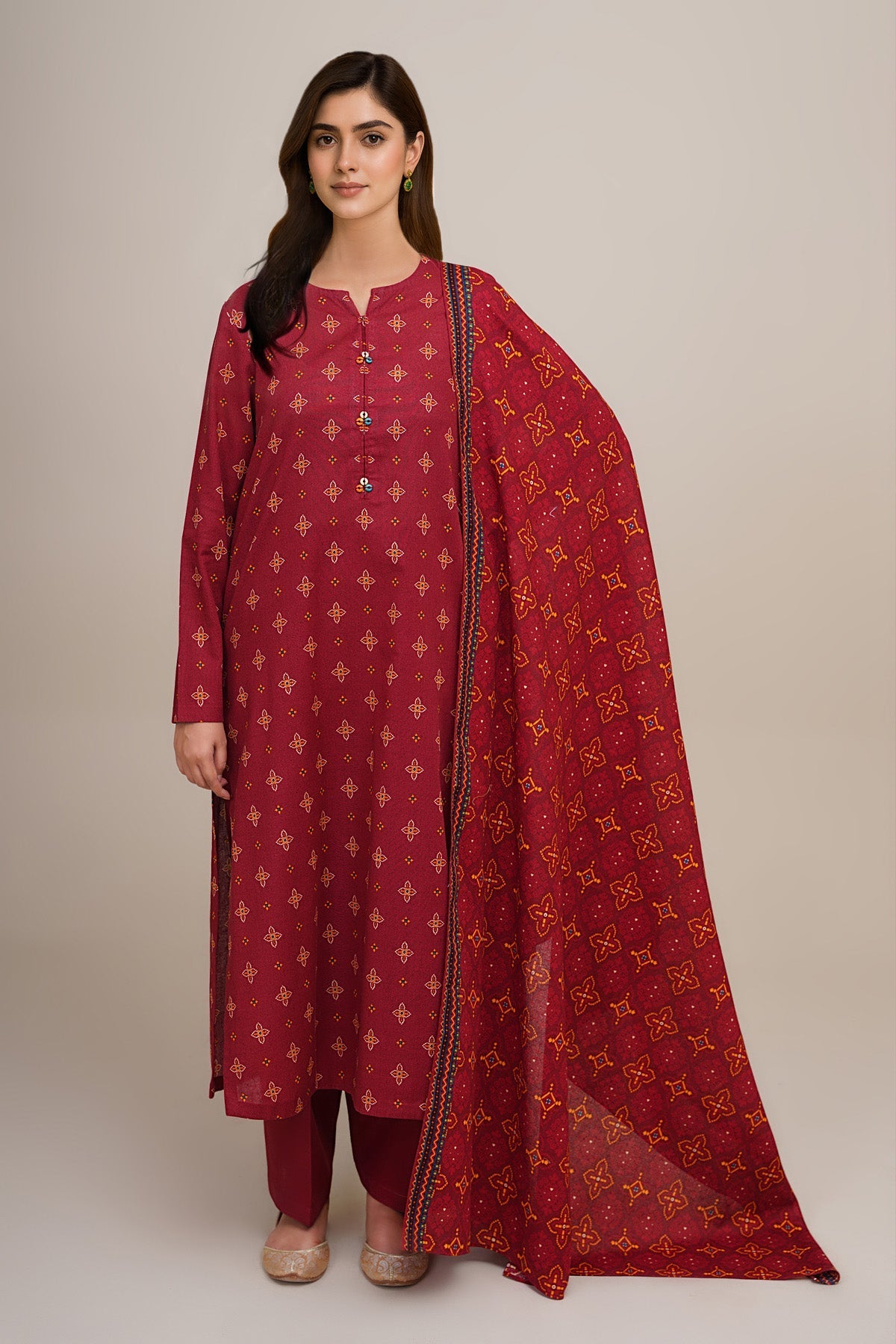 3 Piece - Unstitched - Printed Khaddar Suit - X7109