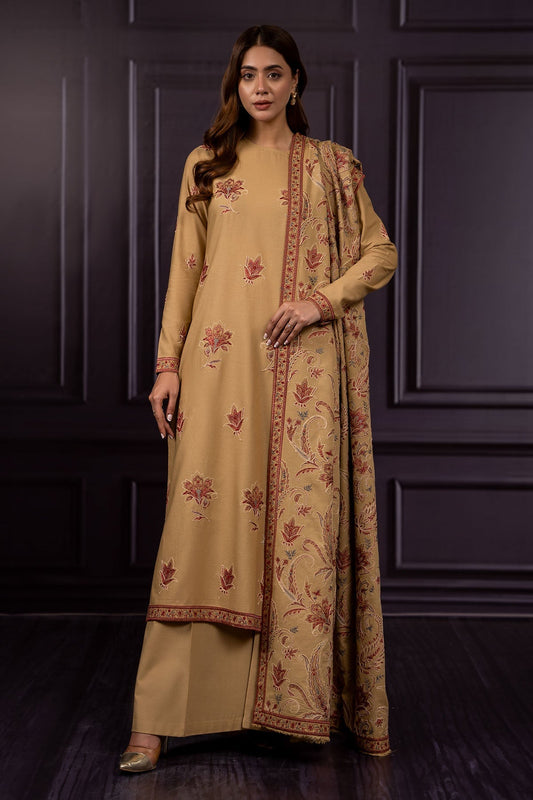 3 Piece - Unstitched - Embroidered Viscose Karandi Suit - E1401