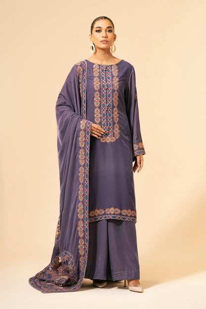 3 Piece - Unstitched - Embroidered Velvet Suit - E1474