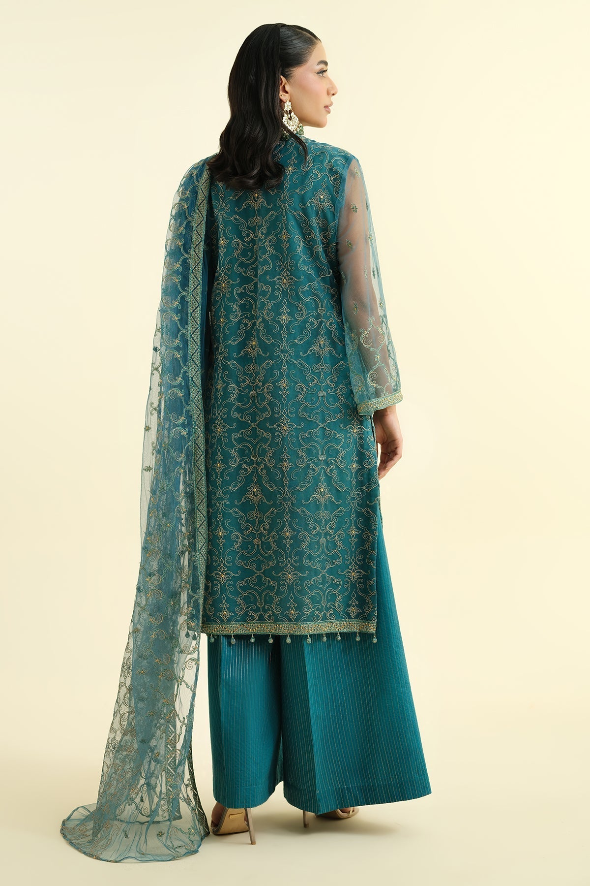 4 Piece - Unstitched - Embroidered & Embellished Poly Net Suit - E1479